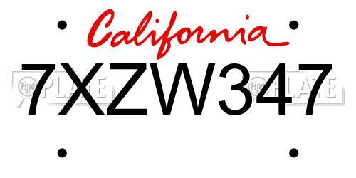 7XZW347 California License Plate