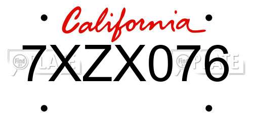 7XZX076 California License Plate