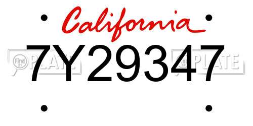 7Y29347 California License Plate