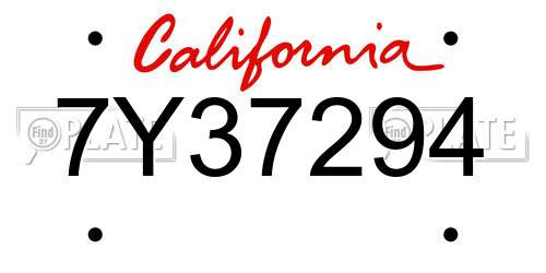 7Y37294 California License Plate