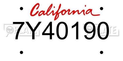 7Y40190 California License Plate