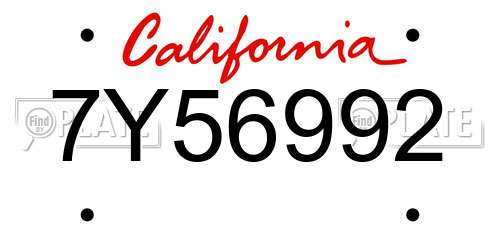 7Y56992 California License Plate