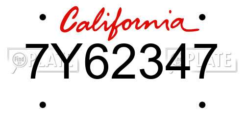 7Y62347 California License Plate