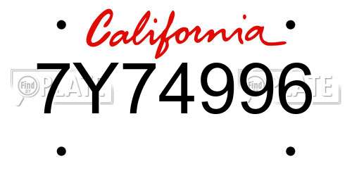 7Y74996 California License Plate