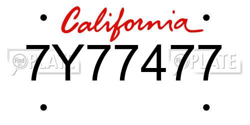 7Y77477 California License Plate