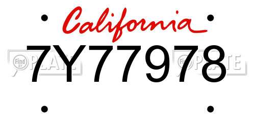7Y77978 California License Plate