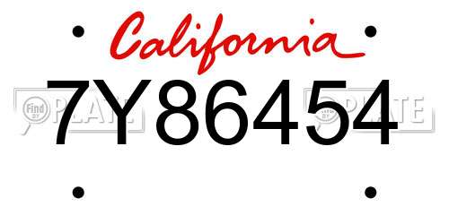 7Y86454 California License Plate