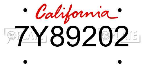 7Y89202 California License Plate