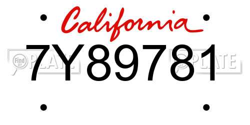 7Y89781 California License Plate
