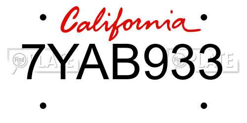 7YAB933 California License Plate