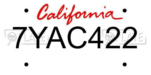 7YAC422 California License Plate