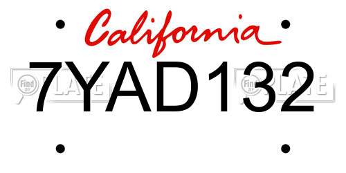 7YAD132 California License Plate