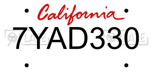 7YAD330 California License Plate
