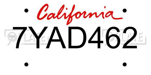 7YAD462 California License Plate