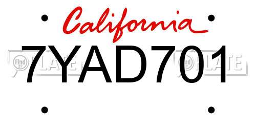 7YAD701 California License Plate