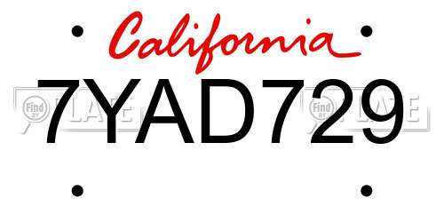 7YAD729 California License Plate