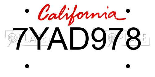 7YAD978 California License Plate