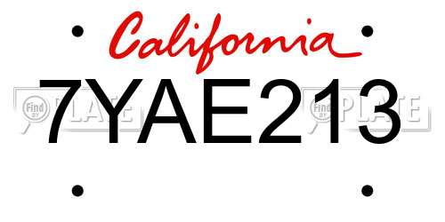 7YAE213 California License Plate