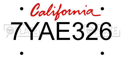 7YAE326 California License Plate