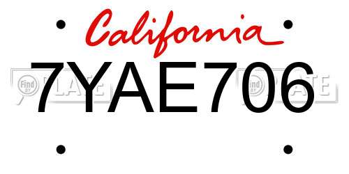 7YAE706 California License Plate