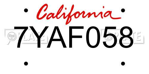 7YAF058 California License Plate