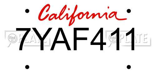 7YAF411 California License Plate