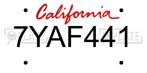 7YAF441 California License Plate