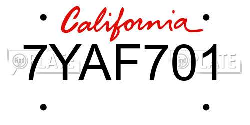 7YAF701 California License Plate
