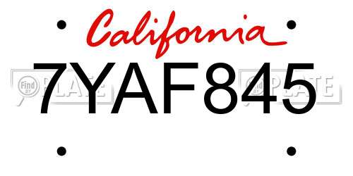 7YAF845 California License Plate