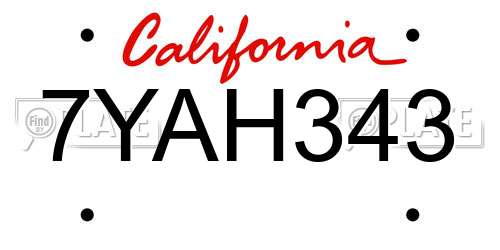7YAH343 California License Plate