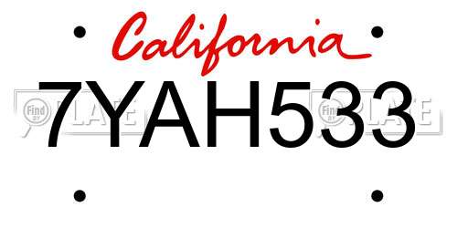 7YAH533 California License Plate
