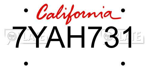 7YAH731 California License Plate