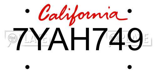7YAH749 California License Plate