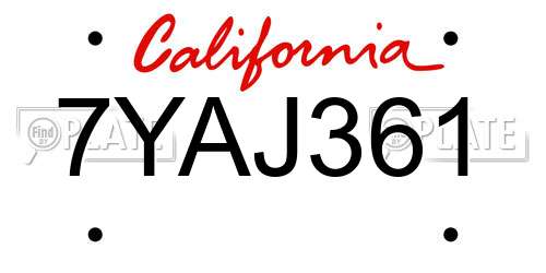 7YAJ361 California License Plate