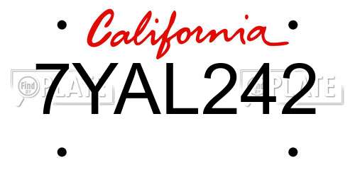 7YAL242 California License Plate