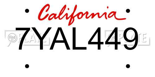 7YAL449 California License Plate