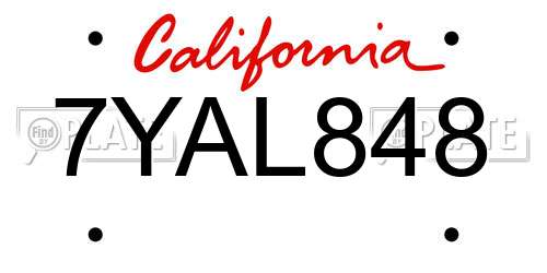 7YAL848 California License Plate