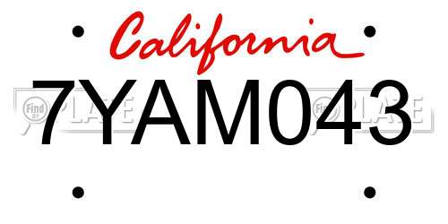 7YAM043 California License Plate