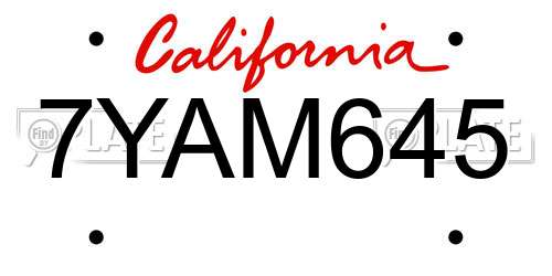 7YAM645 California License Plate