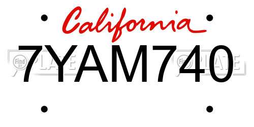 7YAM740 California License Plate