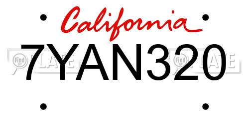 7YAN320 California License Plate