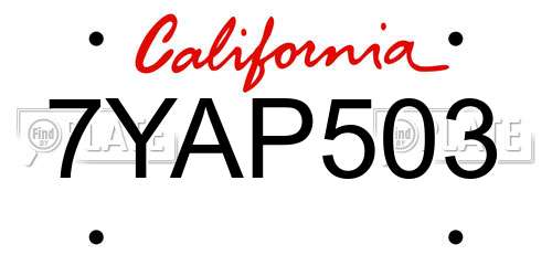 7YAP503 California License Plate