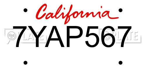 7YAP567 California License Plate