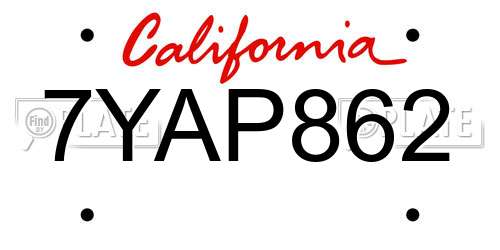 7YAP862 California License Plate