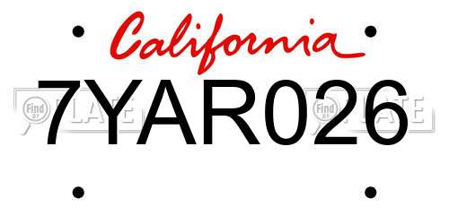 7YAR026 California License Plate