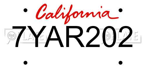 7YAR202 California License Plate