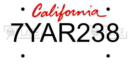 7YAR238 California License Plate