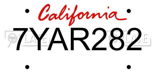 7YAR282 California License Plate