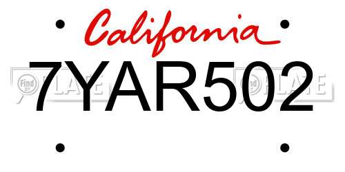7YAR502 California License Plate