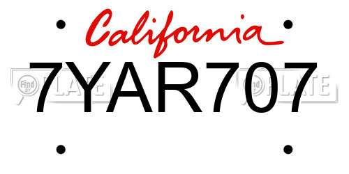 7YAR707 California License Plate